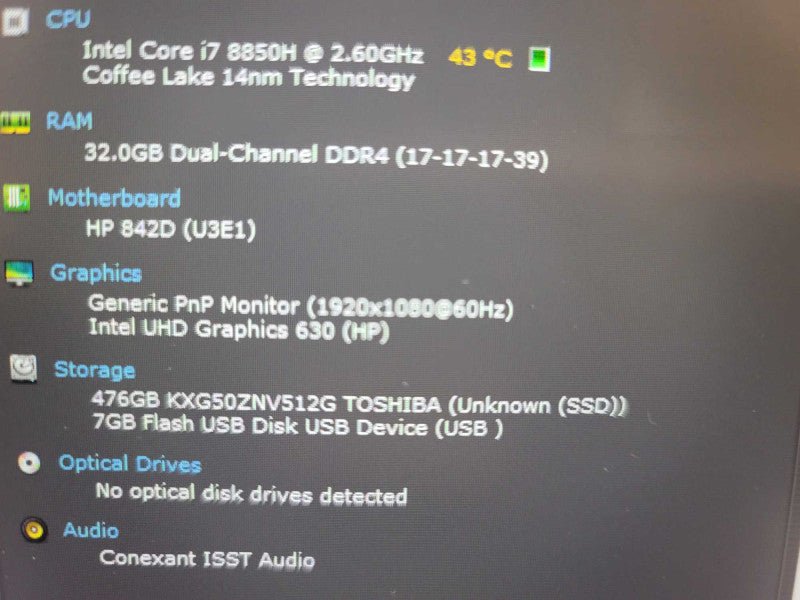 HP ZBook 17 G5 i7-8850H @ 2.60GHz, 32GB DDR4, 512GB m.2 Î²