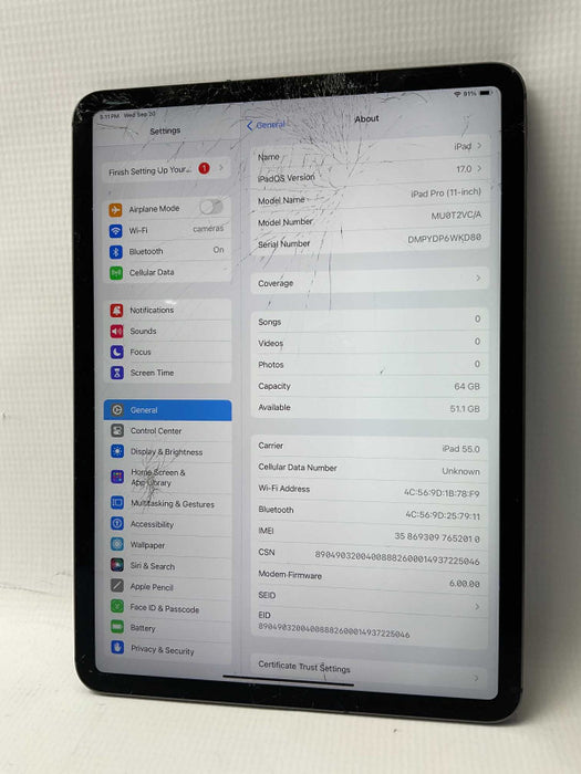 Apple iPad Pro 11-inch 64GB Wi-Fi + Cellular UNLOCKED READ  -