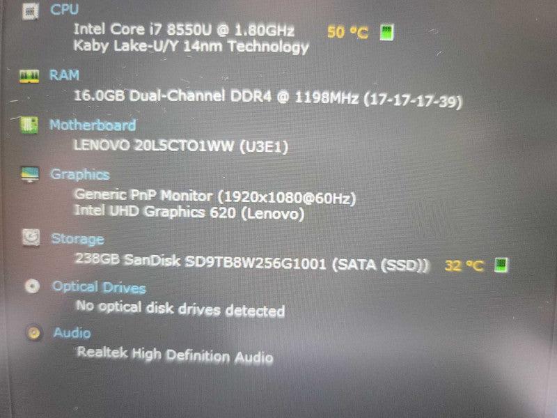Lenovo ThinkPad T480 i7-8550U@1.80GHz, 16GB DDR4, 256GB m.2  Î²