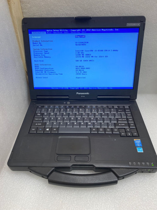 PANASONIC TOUGHBOOK CF-53 Intel i5-4310U @2.0GHz 12GB RAM 500GB HDD 24590 Hrs