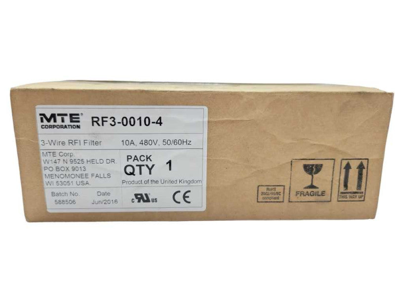 New MTE RF3-0010-04 3-Wire RFI Filter 10A 480V 50/60 Hz  Q_