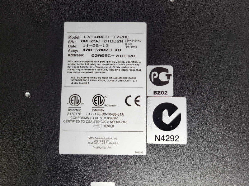 MRV 4000T Series LX-4048T-102AC Remote Manage Serial Console Server 2x PSU _