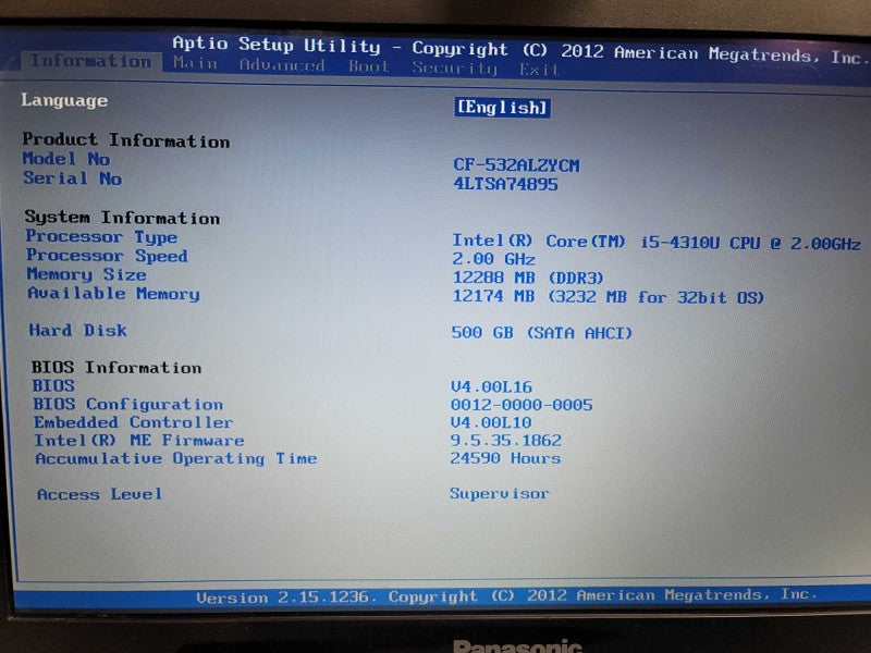 Panasonic ToughBook CF-53 i5-4310U@ 2.00GHz, 12GB DDR3, 500GB HDD, NO OS  Î²