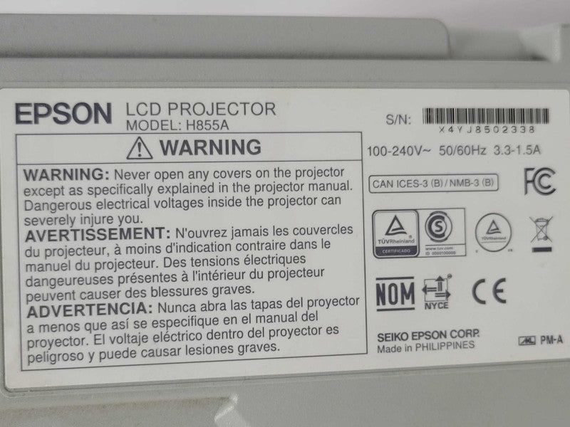 Epson Powerlite X39 H855A HDMI Projector, Lamp error, No Remote, READ _