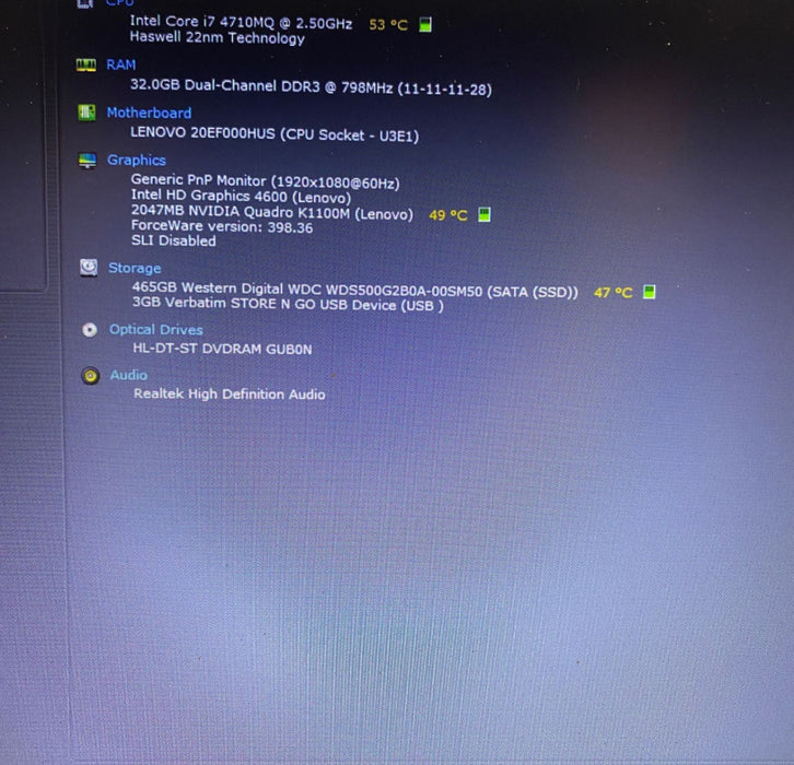 Lenovo ThinkPad W541 Workstation i7-4710MQ QUADRO K1100M 2GB 32GB RAM 500SSD