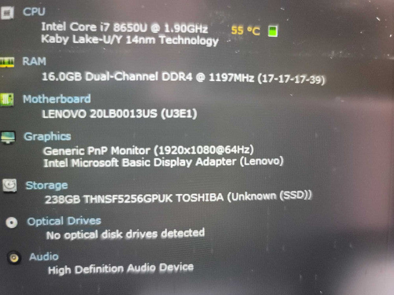 Lenovo P52s i7-8650U @ 1.90GHz, 16GB DDR4, 256GB m.2 *READ* Î²