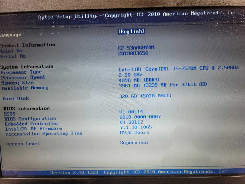 Panasonic ToughBook CF-53 i5-2520M@ 1.50GHz, 4GB DDR3, 320GB HDD, 930 HOURS  Î²