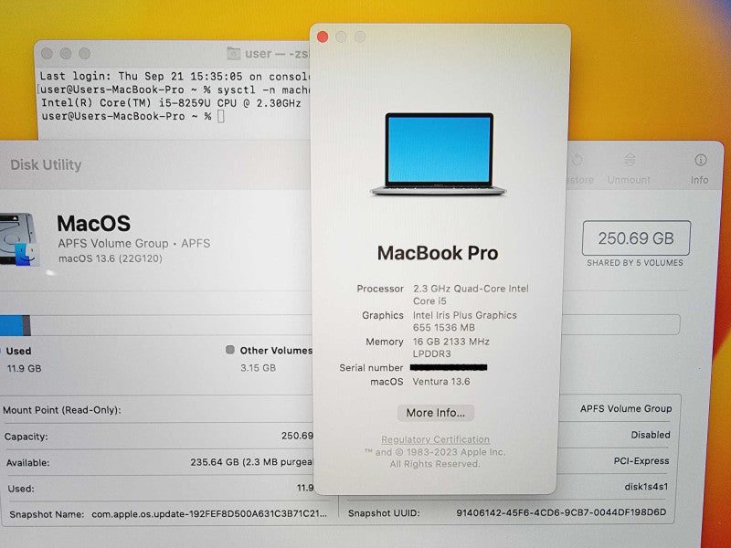 Apple Macbook Pro 2018 13\\" Core i5-8259U @ 2.3GHz 16GB DDR3 250GB SSD [Read] (