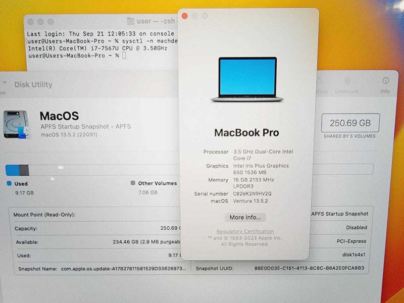 Apple Macbook Pro 2017 13\\" Core i7-7567U @ 3.5GHz 16GB DDR3 250GB SSD (