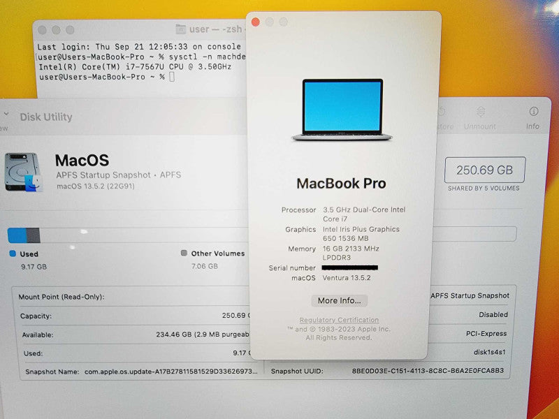 Apple Macbook Pro 2017 13\\" Core i7-7567U @ 3.5GHz 16GB DDR3 250GB SSD [Read]  (