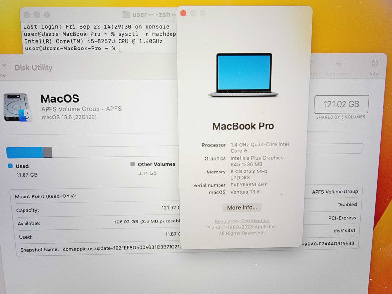 Apple Macbook Pro 2019 13\\" Core i5-8257U @ 1.4GHz 8GB DDR3 120GB SSD (