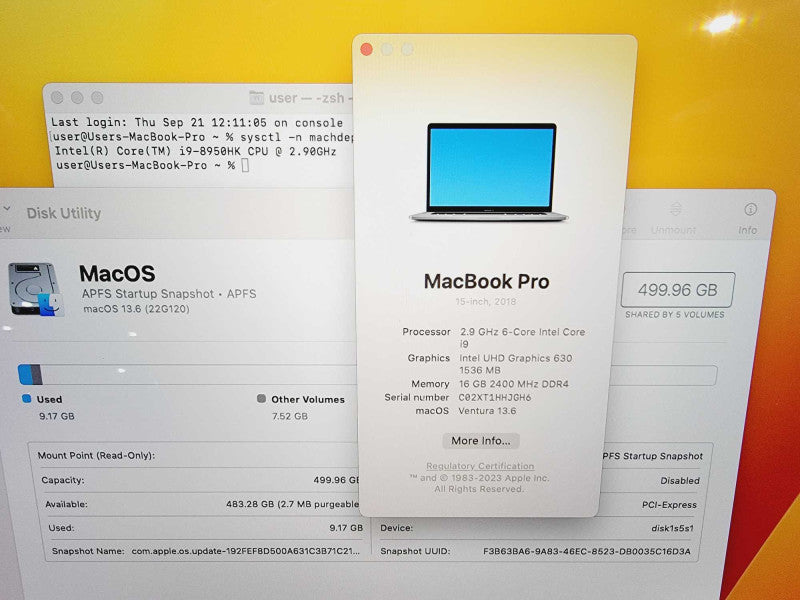 Apple Macbook Pro 2018 15\\" Core i9-8950HK @ 2.9GHz 16GB DDR4 500GB SSD Radeon Pro 560X 4GB (