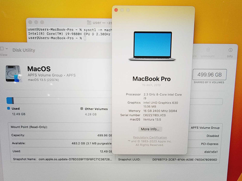 Apple Macbook Pro 2019 15\\" Core i9-9880H @ 2.3GHz 16GB DDR4 500GB SSD (