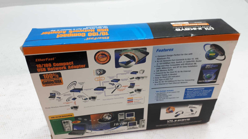 LINKSYS USB100M USB 100M ETHERFAST 10/100 COMPACT USB NETWORK ADAPTER &
