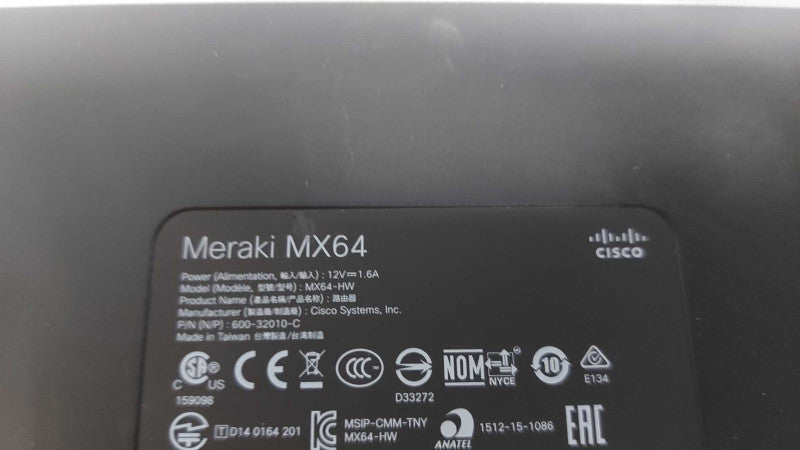 Cisco Meraki MX64 Cloud Managed Security Appliance - UNCLAIMED #