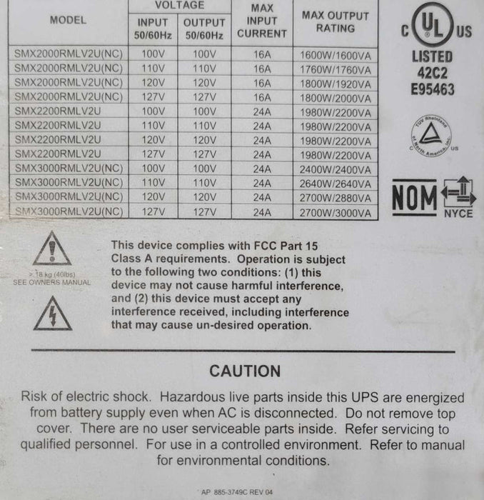 APC SMX3000RMLV2UNC 3000VA UPS with SMX120RMBP2U external Battery Pack, SEE _
