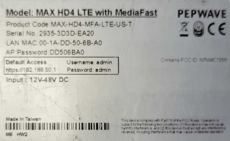Pepwave MAX HD4 LTE with MediaFast MAX-HD4-MFA-LTE-US-T, READ _