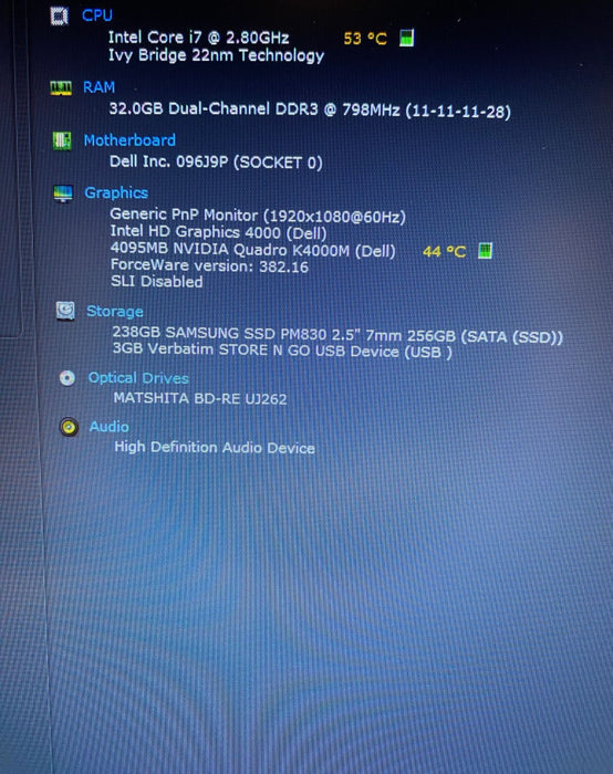 DELL PRECISION M6700 Workstation i7-3840QM QUADRO K4000M 4GB 32GB RAM 256 SSD