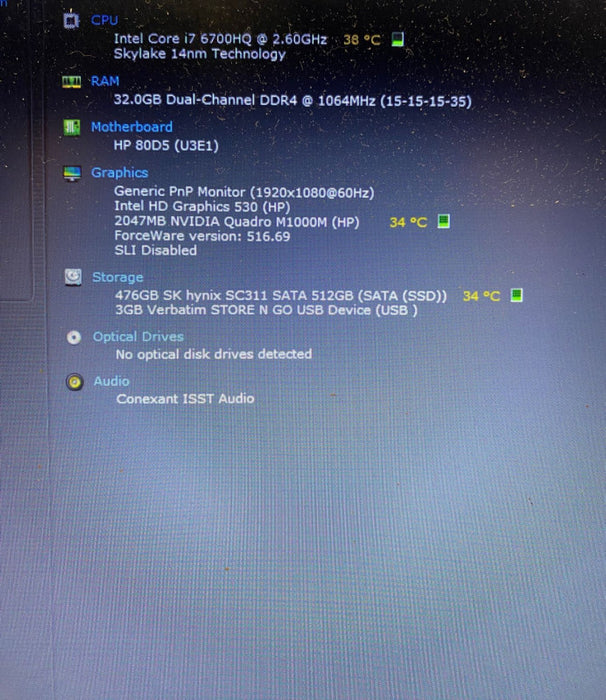 HP ZBook 15 G3 Workstation i7-6700HQ QUADRO M1000M 2GB GPU 32GB RAM 512GB SSD