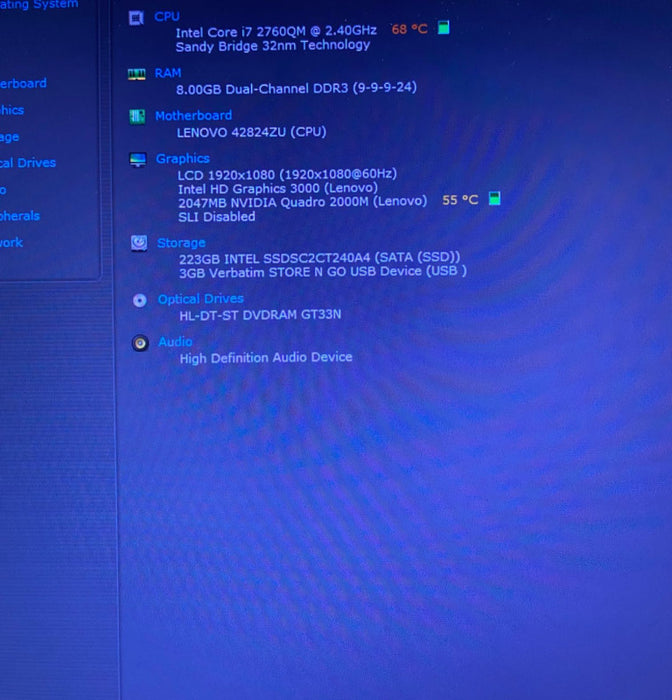 LENOVO THINKPAD W520 Workstation i7-2760QM QUADRO 2000M 2GB 8GB RAM 240 SSD