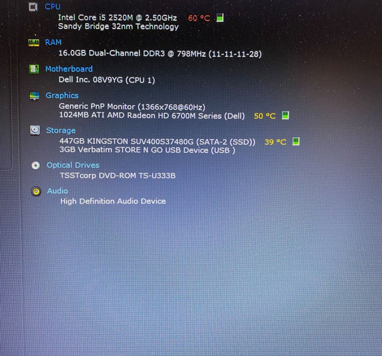 DELL PRECISION M4600 Workstation i5-2520M RADEON HD 6700 1GB 16GB RAM 480 SSD