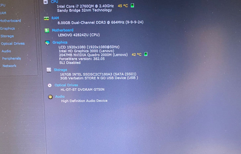 LENOVO THINKPAD W520 Workstation i7-2760QM QUADRO 2000M 2GB 8GB RAM 180 SSD