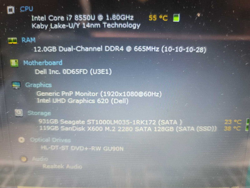 Dell Inspiron 5570 i7-8550 @ 1.80GHz, 12GB DDR4, 128GB m.2 + 1TB HDD QÎ²