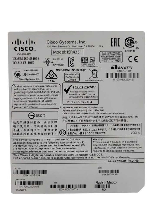 Cisco ISR4331/K9 V04 Integrated Services Router, READ _