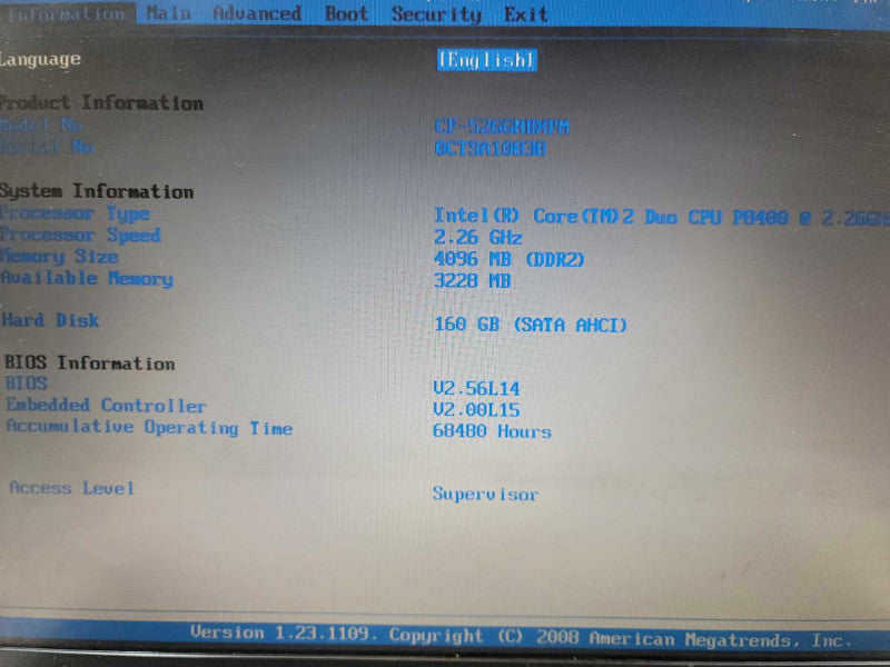 Panasonic ToughBook CF-52 Core 2 Duo, 4GB DDR2, 160GB HDD, NO OS, 60K Hours Î²