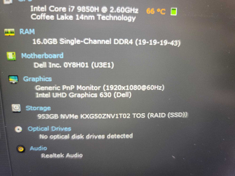 Dell Latitude 5501 i7-9850H@ 2.60GHz, 16GB DDR4, 1TB NVMe **No battery  *READ Î²