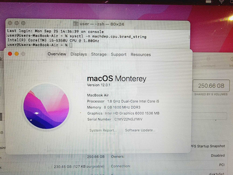 Apple Macbook Air 2017 13\\" Core i5-5350U @ 1.8GHz 8GB DDR3 250GB SSD (