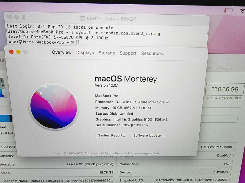 Apple Macbook Pro 2015 13\\" Core i7-5557U @ 3.1GHz 16GB DDR3 250GB SSD [Read] (