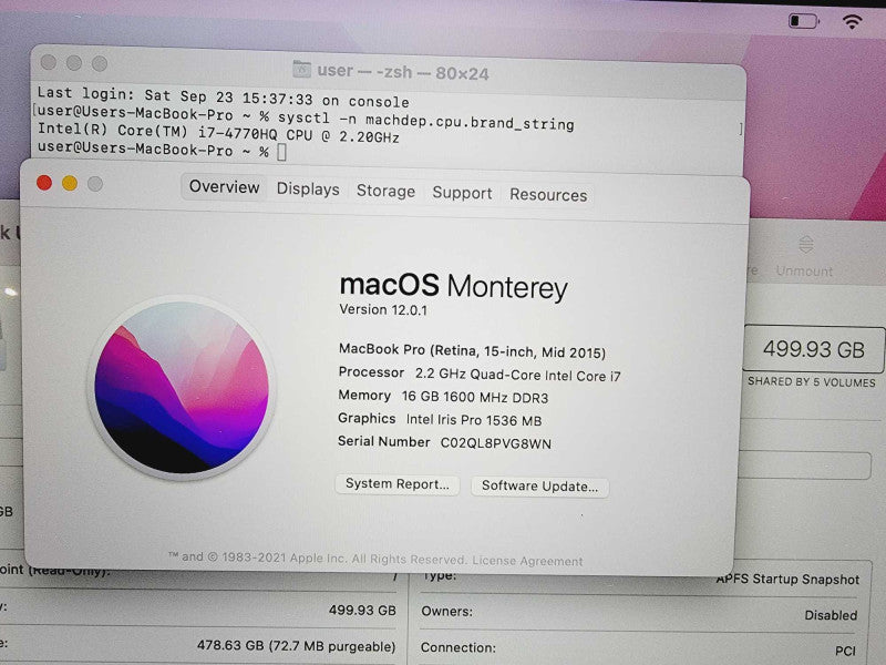 Apple Macbook Pro Retina 2015 15\\" Core i7-4770HQ @ 2.2GHz 16GB DDR3 500GB SSD [Read] (