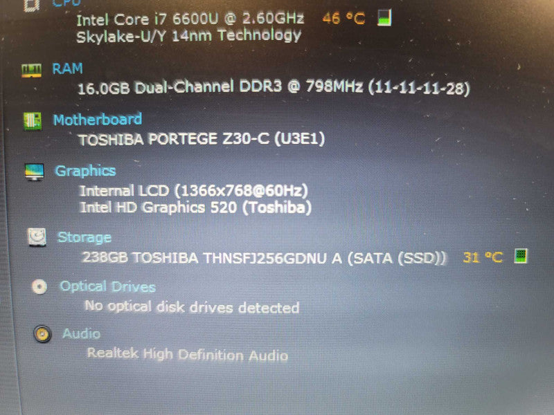 Toshiba Portege Z30-C i7-6600U@ 2.60GHz, 16GB DDR4, 256GB m.2  *READ Î²
