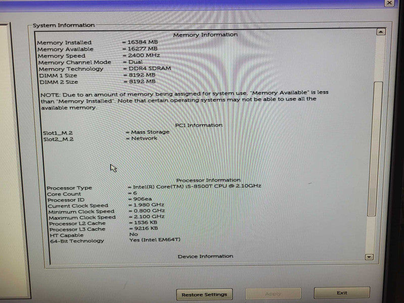 Dell OptiPlex 3060 USFF i5-8500T 16GB DDR4 256GB M.2 No AC $