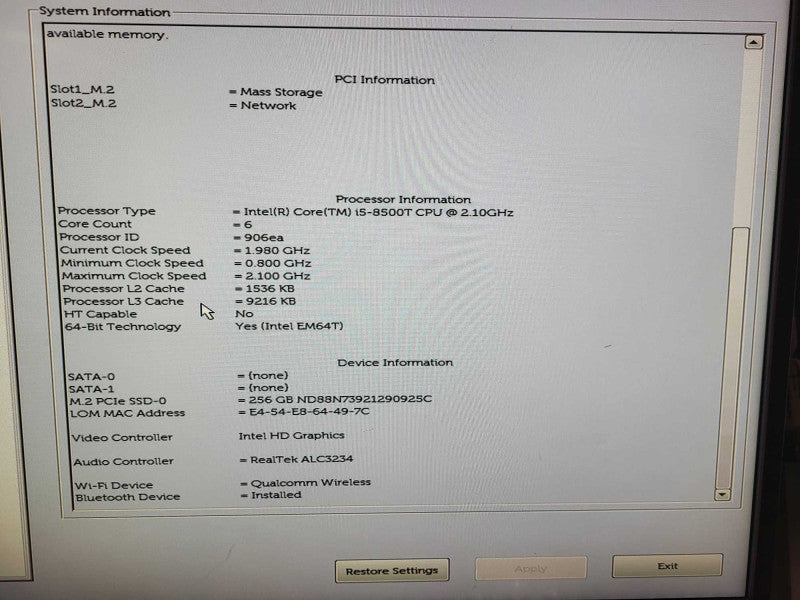 Dell OptiPlex 3060 USFF i5-8500T 16GB DDR4 256GB M.2 No AC $