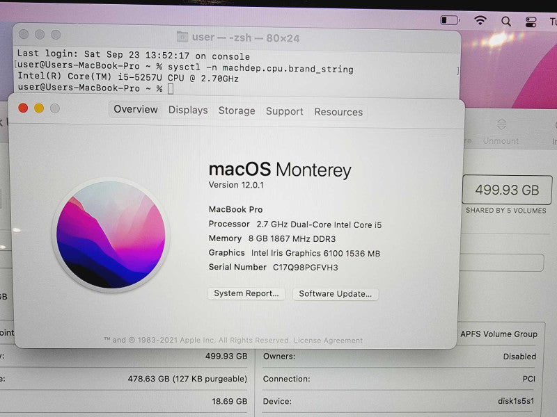 Apple Macbook Pro 2015 13\\" Core i5-5257U @ 2.7GHz 8GB 500GB SSD (