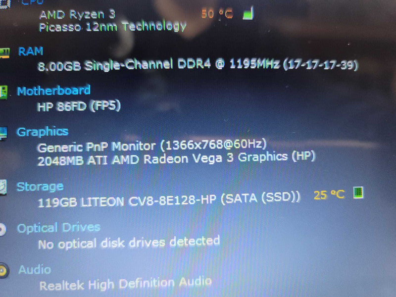 HP Lapto AMD Ryzen 3 5300U, 8GB DDR4, 2GB ATI AMD Radeon Vega 3, 128GB m.2 Î²