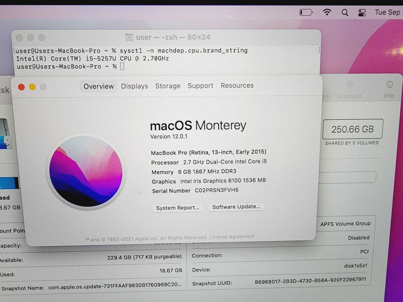 Apple Macbook Pro 2015 13\\" Core i5-5257U @ 2.7GHz 250GB SSD [Read] (