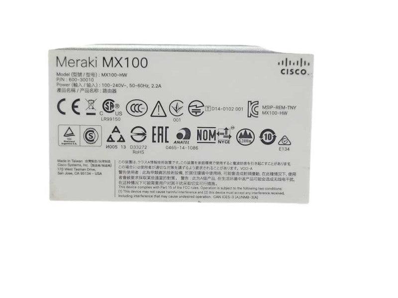 Cisco Meraki MX100 Cloud Managed Security Appliance MX100-HW Unclaimed _