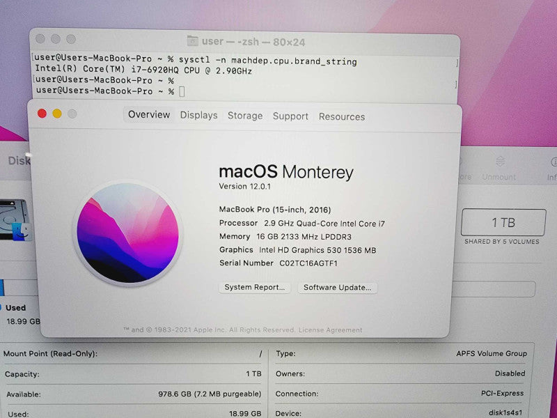 Apple Macbook Pro 2016 15\\" Core i7-6920HQ @ 2.9GHz 16GB DDR3 1TB SSD Radeon Pro 460 4GB (