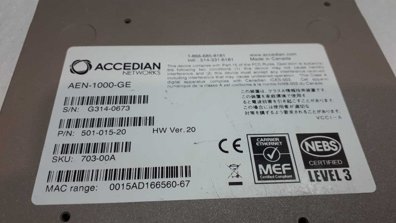 Accedian Networks, 501-015-20, AEN-1000-GE EtherNID &