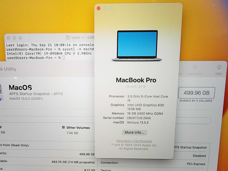 Apple Macbook Pro 2018 15\\" Core i9-8950HK @ 2.9GHz 16GB DDR4 500GB SSD Radeon Pro 560X 4GB (
