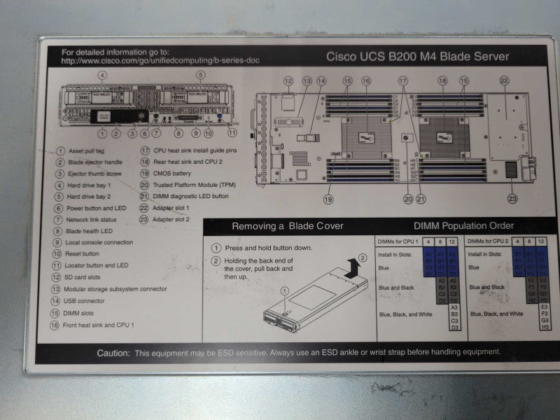 CISCO UCS B200 M4 BLADE Server Chassis with 2x CPU Heat sinks, READ _