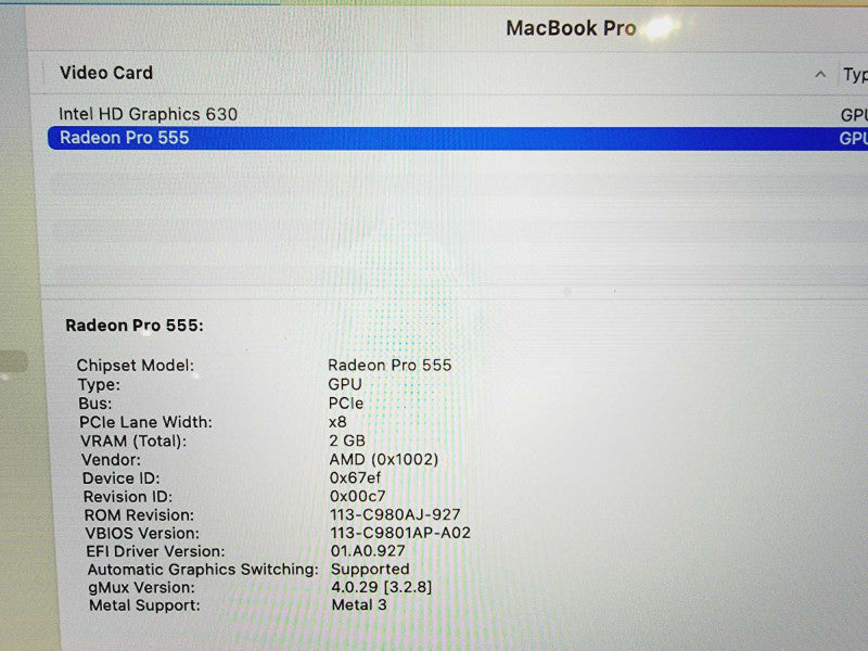 Apple Macbook Pro 2017 15\\" Core i7-7700HQ @ 2.8GHz 16GB DDR3 250GB SSD Radeon Pro 555 2GB [Read] (