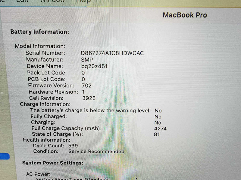Apple Macbook Pro 2017 15\\" Core i7-7700HQ @ 2.8GHz 16GB DDR3 250GB SSD Radeon Pro 555 2GB [Read] (