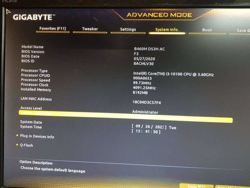 Custom PC B460M DS3H AC i3 - 10100 CPU  @ 3.60GHz 8GB DDR4 Ram
