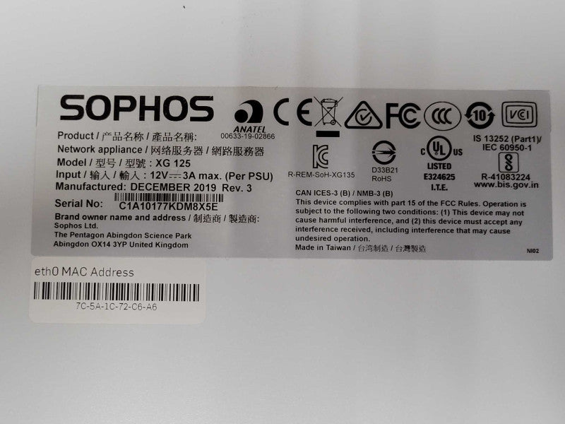 Sophos XG 125 Firewall Security Appliance, READ _