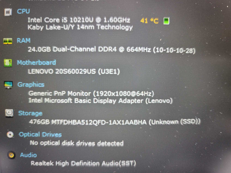 Lenovo ThinkPad T15 i5-10210U@ 1.60GHz, 24GB DDR4, 512GB m.2 Î²