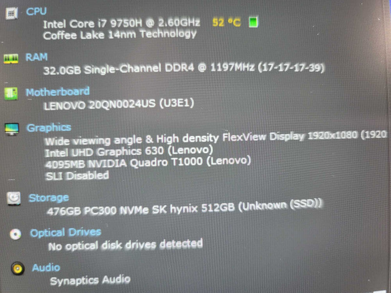 Lenovo ThinkPad P53 i7-9750, 32GB DDR4, 4GB Nvidia Quadro T1000, 512GB m.2  Î²
